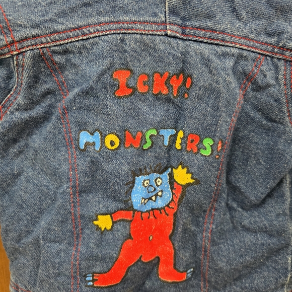 Vintage Lee Kids Denim Jacket with Red Buttons And "Icky Monsters" Design - Picture 5 of 5